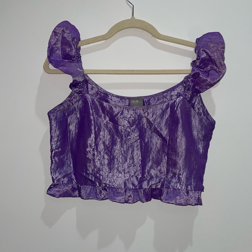 Metallic puff sleeve crop top